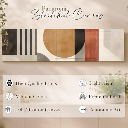 Image of Large Stretched Canvas Painting, Panel Wall Painting Abstract Geometric Circle Luxury Paintings for Home Decoration, Living room, Bedroom and Office Decor (Beige, 12x46 Inch)