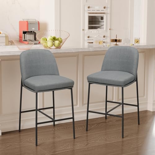 Image of COLAMY Counter Height Bar Stools Set of 2, 25 Inch Modern Fabric Kitchen Island Stools with Back, Upholstered Counter Barstools Armless Bar Chairs with Metal Legs for Island Dining Room Bar,Dark Grey