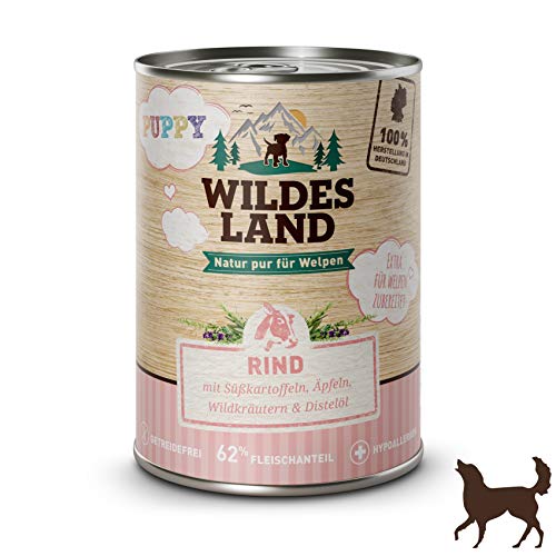 Wildes Land Hundfutter Nassfutter Puppy Rind mit Süßkartoffeln 400g (1 x 400g)