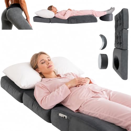 CACLSF BBL Cushion Tri-Fold BBL Pillow After Surgery for Sleeping Adjustable-Size Hip Opening Flexible Disassembly and Placement Colchon para BBL with Hole Enhance Comfort Soft Sponge Support
