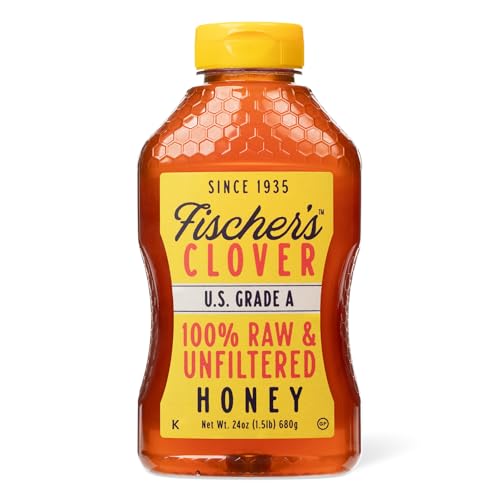 Fischer's 100% Pure Clover Honey – Unfiltered Raw Honey, 24 oz Squeeze Bottle – All-Natural Sweetener – Rich Flavor Profile, Packed with Nutrients