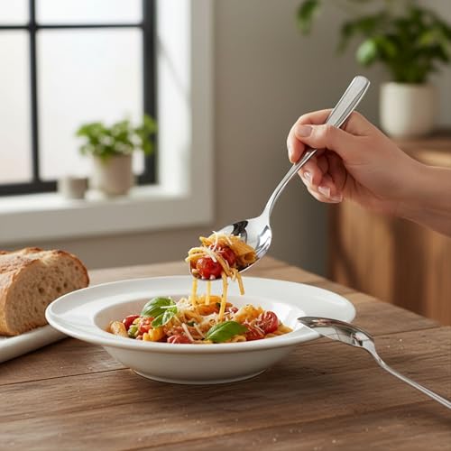 Image of 10 Pcs Silver Cutlery Set for Dining Table the Perfect Mirror Polish Hevy Duty Tableware Including Dinner Spoons, Dinner Forks, Dinner Knives, Dessert Spoons & Dessert Forks