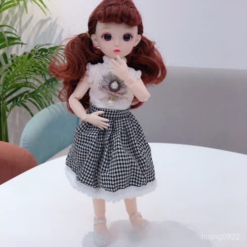 Image of Tickles Set Movable Joint Makeup Cute Girl Brown Eyes Fashionable Doll Black Frock for Kids Girls (Size: 30 cm Color: Black and White)