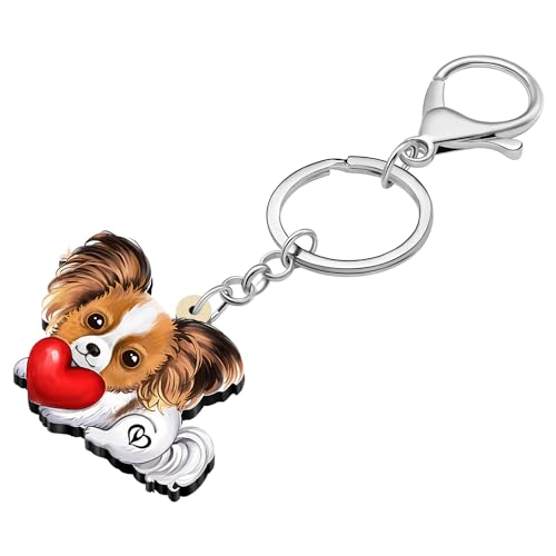 DALANE Acryl Papillon Hund Schlüsselanhänger Welpe Haustiere Schmuck Geschenke für Frauen Damen Mädchen Kinder Auto Schlüsselring Brieftasche Zubehör (Kaffee)