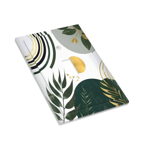 Decorative Light Switch Cover Plate Boho Green Leaves Bohemian Gold Sun 1 Gang Wall Plate Oversized Single Toggle Wall Cover Plate Jumbo Electrical Switchplate Faceplate