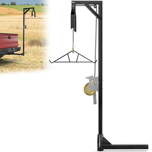 YITAMOTOR Truck Hitch Game Hoist with 2 Receiver 500LB Game Hunting Deer Hoist Includes Gambrel Winch for Skinning & Cleaning Game Winch Lift Gambrel Set 360 Degree Swivel Hitch Mounted Black