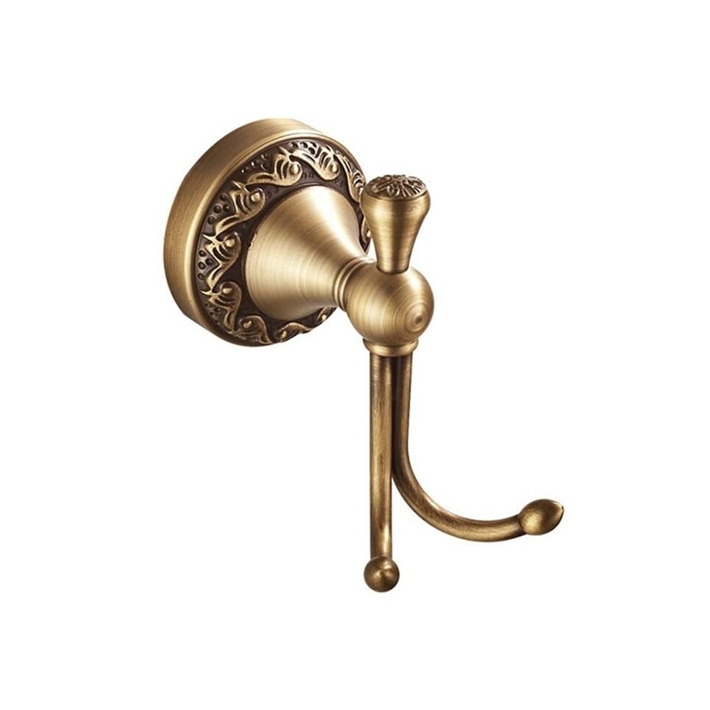 HAOXUELI Bathroom Wall Mount Double Hook Vintage Antique Brass Gold Hanger for Hanging Robe Towel Longhorn Decorative Home Accessories(4001)
