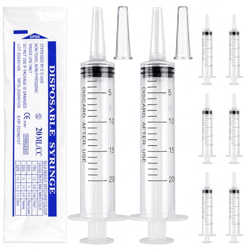 IETWATE 8PCS 20ml Syringe No Needle Syringes Plastic Syringe 20ml with Cap Sterile Individually Packaged for Liquid Measuring Scientific Labs Pets Feeding and Plant Watering