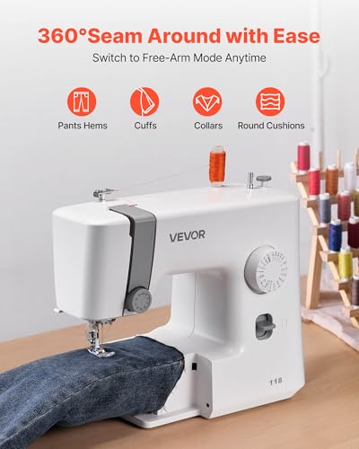 Image of VEVOR Sewing Machine, 18 Stitch Applications, with LED Light and Foot Pedal, Simple Dial Control, Interior Metal Frame, Lightweight and Portable Beginner Sewing Machine for Adults Crafts and Mending