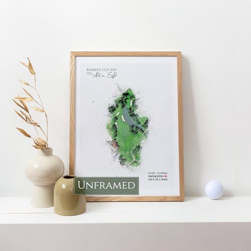 Smartgiftshop Personalized Golf Art Print, Custom Golf Course Aerial Map Layout Any Hole Worldwide, Bespoke Text, Hole In One Gift Keepsake, Father'S Day, Retirement, Birthday (Unframed Print, A4)