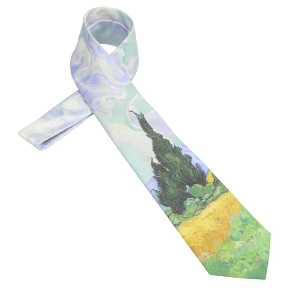 Texture Ties Men's Yellow Van Gogh Wheat Fields With Cypruses Slim Tie