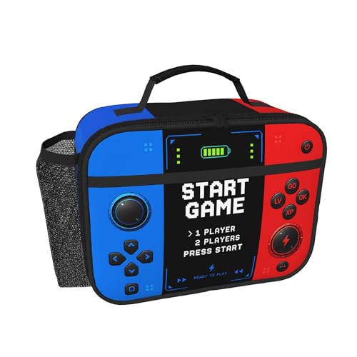 COEIOBEO Gaming Lunch Box for Kids Teens Boys, START GAME Print Gamer Lunch Bag with Game Console Inspired Pixel Arcade Design, Video Game Insulated Lunch Tote for School, Daycare, Picnic and Trave