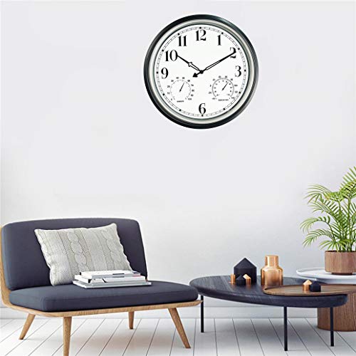 Rsobl 16 Inch Large Indoor Outdoor Wall Clock,Waterproof Non-Ticking Clock With Thermometer And Hygrometer Combo,Battery Operated Clock Wall Decorative- Silver #TOP1