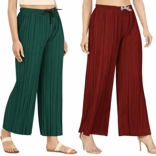 Image of Trendz Women's and Girls Cotton Blend Regular Fit Palazzo Pants | Set of 2