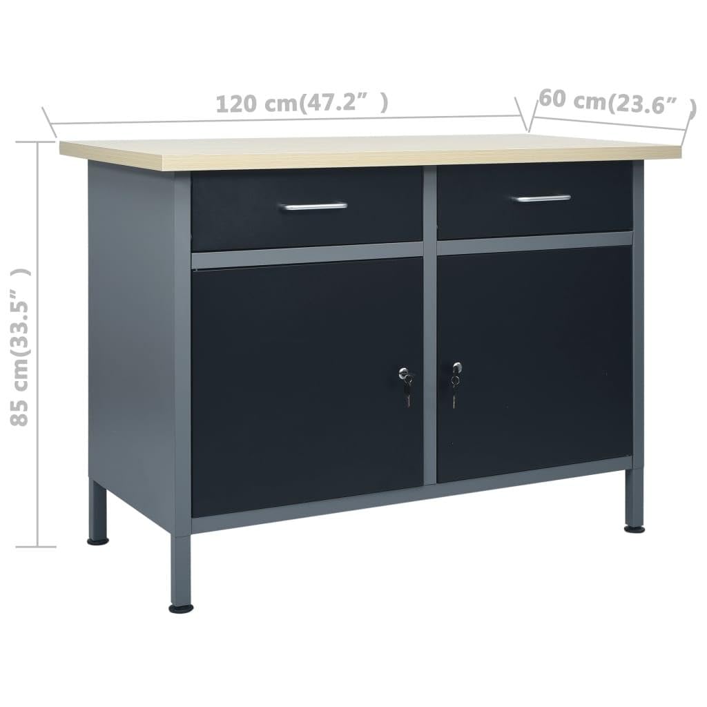 Banco da lavoro 120 cm con 3 pannelli da parete e 1 armadio Laboratorio tavolo da lavoro, grigio nero 02_0003661