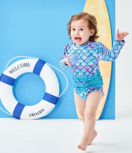 18-24 Months Swimsuit Girl Baby Bathing Suits Mermaid Toddler Swimwear Upf 50+ Sun Protection Rash Guard Shirts Long Sleeve Sunsuit With Zipper #TOP1