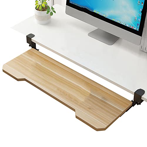 Ergonomiczna wysuwana taca na klawiaturę na biurko, drewniana półka przedłużająca bez wiercenia, wykończenie orzechowe, 750 x 250 mm, zajmuje mało miejsca, do domowego biura