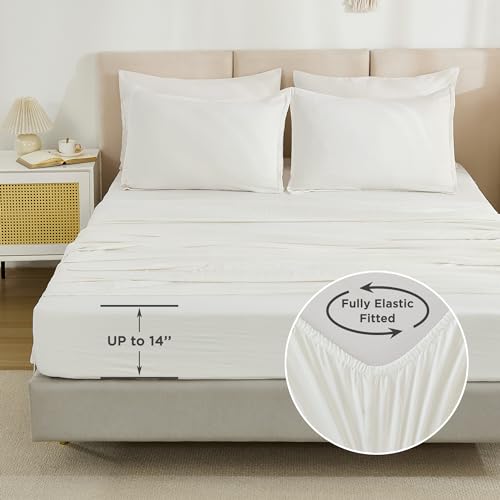 Litanika Full Size Comforter Set Ivory - 7 Pieces Bed in a Bag Full Bedding Comforter Sets, Solid Lightweight Bed Set with Comforter, Sheets, Pillowcases & Shams