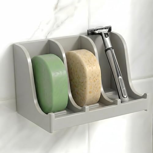 Image of Soap Holder for Shower Wall, 3-Compartment Soap Dish [Patent Pending] | For Shampoo, Conditioner and Body Soap, Fast Draining & Rust-Proof, Strong Adhesive for Long-Term Bathroom Use & Freestanding