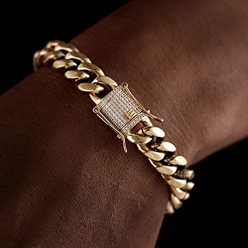 Pulsera cubana con baño en oro 14K para hombre miniatura 3
