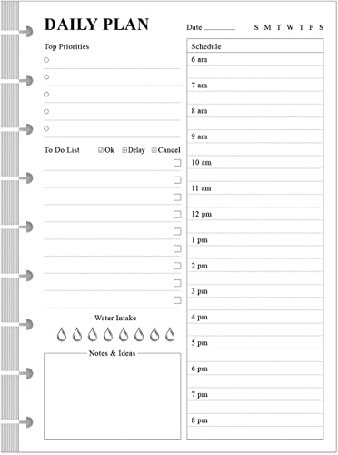 Classic Size Discbound Daily Planner Refill Paper, 9-Disc Discbound Pre-punched Happy Planners Insert, 100Sheets/200Pages To Do List Planner Refill, 100gsm White Paper, 7