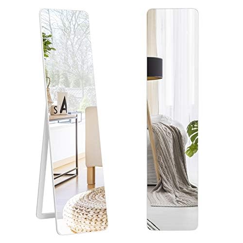 FANTASK Espejo de Cuerpo Entero 2 en 1, Espejo de pie y Espejo de Pared con Marco de Madera, Espejo de vestidor 37 x 160 cm