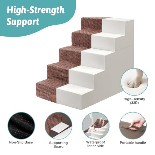 Image of COZY KISS Dog Stairs for Small Dogs, 5 Step Pet Stairs for Beds & Couches