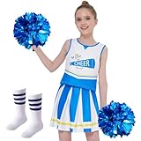 PARTTELY Girls Cheerleader Costume Outfit Set, Cheerleading Outfit Cheer Uniform for Halloween Birthday 3-10 Years