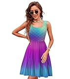 uideazone Women Cute Mermaid Tails Print Dress Sleeveless Mini Dress for Cosplay Party Costume Casual Beach
