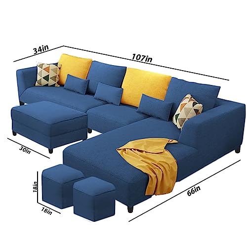 Image of Galib RHS 8 Seater L Shape Sofa Set for Living Room (Blue Fabric)
