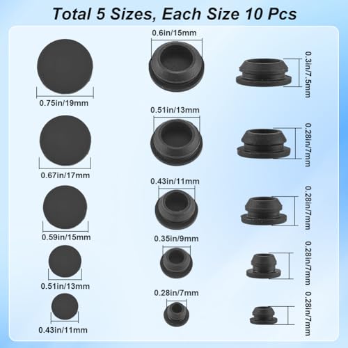 Image of GORGECRAFT 50Pcs 5 Sizes Rubber Hole Plug Black Silicone Snap in Type Locking Furniture Hole Stopper Tapered Round Waterproof Button Tube End Cover Inserts Fit for Bathtub Bottle 0.2-0.4 Inch Hole