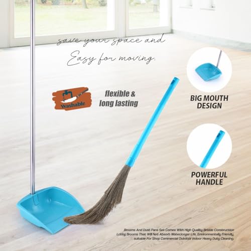 Image of Homeor Dustpan and Broom Set with Long Telescopic Handle for Dustpan & No-Dust Washable Broom, Dust Pan Set, Cleaning Combo Set, 2 Piece Set, Blue
