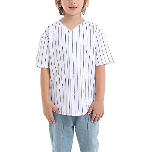 Mowbeat Boy's Baseball Button Down Jersey Kid's Short Sleeve Girls Hip Hop T Shirts Children's Sport Jersey Shirt Black #TOP4