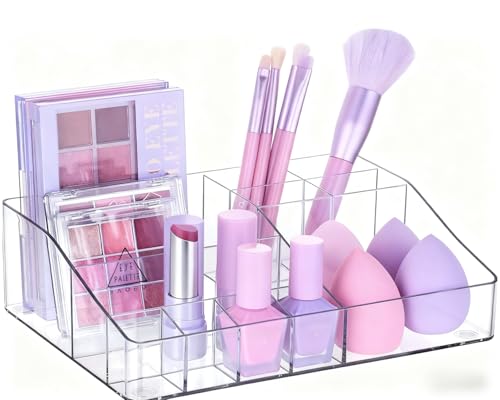 1 Tier Clear Makeup Organizer Cosmetic Storage for Dresser Countertop and Bathroom Vanity Beauty Holder for Lipstick Brush Skincare (1 Tier)
