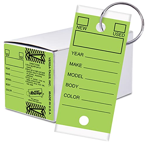 Image of Versa-Tags 250 Per Box, Self-Protecting Paper Key Tags with Chrome-Plated Split Rings Perfect for Car Truck Or RV Dealers Lime Green
