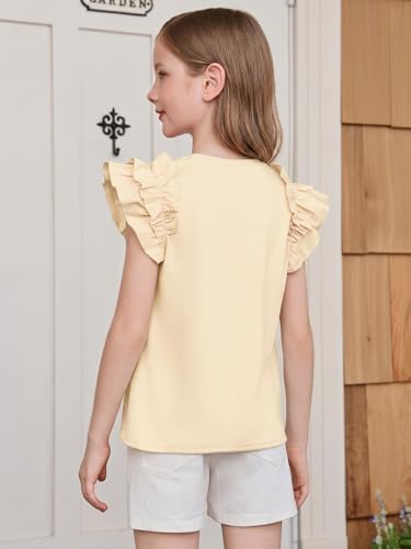 Image of Haloumoning Girls T Shirts Double Layer Ruffle Short Sleeve Kids Summer Crewneck Tunic Tee Tops 5-14 Years
