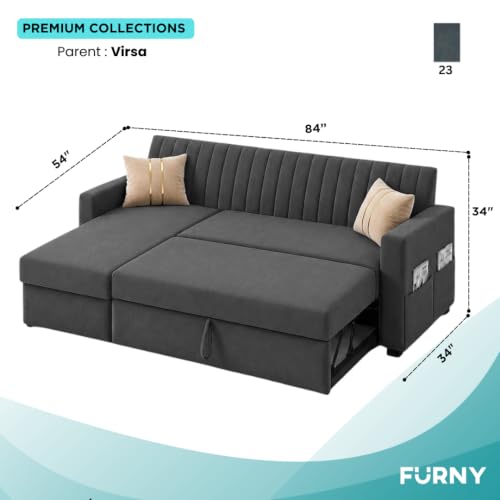 Image of CASASTYLE Kyagar 4 Seater LHS L Shape Sofa with Pull Out Bed & Storage Lounger | Premium Soft Velvet Suede Fabric | Comfort Cushions | Ideal for Living Room, Hotel & Office (Dark Grey)