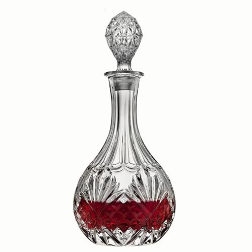 Whiskey Decanter With Glass Stopper,Liquor Decanter For Alcohol,Wine,Scotch,Brandy or Bourbon Decanter, Lead-Free Crystal Decanter Circular(800ml/27oz)