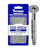 Fastenere Stainless Steel Deck Screws -316 Marine Grade #8 x 3 (100 Pack) Flat Head Square Drive Wood Cutting Point for Exterior, Wood, Decking, Cabinet, Fence, Trailer, Composite Type 17 Point