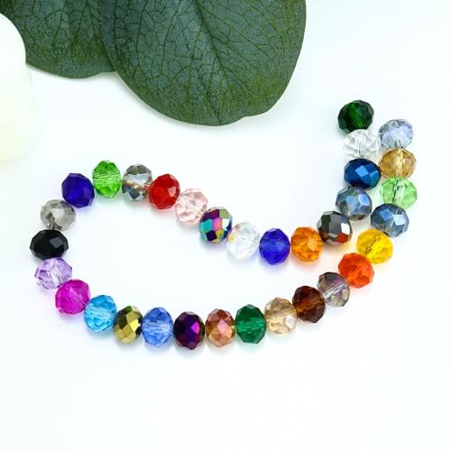 Dowarm 10MM Crystal Glass Beads for Jewelry Making, Briolette Rondelle Crystal Beads for Crafts Wind Chimes Suncatchers, Briolette Glass Beads (Crystal AB, 10MM, 100PCS)