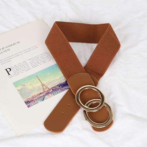 Image of Women's Fashion Classic Metal Buckle Leather Belt with Jeans Dress