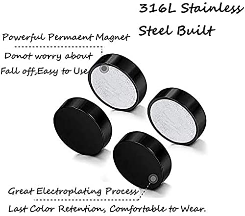 SIISPRI 4-5 Pairs 6-12mm Black Stainless Steel Magnetic Fake Gauges Earring Studs for Men Women Non Pierced Earrings,Hypoallergenic2