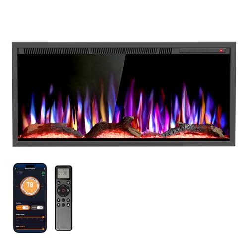 Image of R.W.FLAME 36 inch Recessed and Wall Mounted Smart Electric Fireplace, Alexa /WiFi Enabled, APP Control with Multiple Sound Modes, Adjustable Flame Colors and Speed, Available with Log & Crystal Options