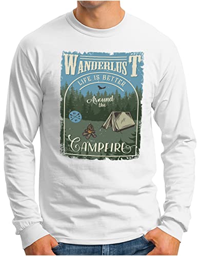 T-shirt de camping homme manches longues blanc OM3 S-4XL