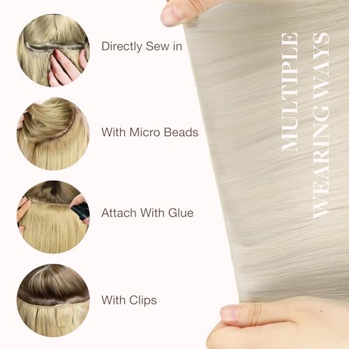 Image of GOO GOO Genius Weft Hair Extensions Human Hair, Sew In Hair Extensions Rooted Remy Weft, 60A Platinum Blonde 22inch 120g, Hand Tied