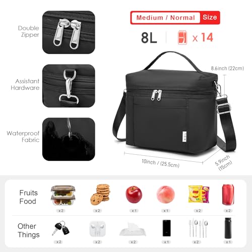 Image of NOL Natural Organic Lifestyle Reusable Lunch Bags for Adults Lightweight Waterproof Lunch Box with Removable Adjustable Strap Insulated Leakproof Cooler Lunch Bag for Work Black Medium Size