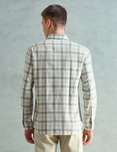 Image of Arrow Sport Men Slim fit Cotton Checked Long Sleeves Spread Collar Shirt