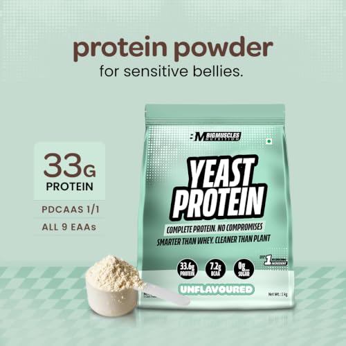 Image of Bigmuscles Nutrition Clean Yeast Protein Isolate (1kg, Unflavoured) | 33g Protein, 7g BCAA | Superior Absorption, Gut Friendly | PDCAAS -1 | Fermentation-Derived