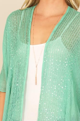 Image of RIAH FASHION Bohemian Sequin Glitter Shawl Wrap Poncho - Kimono Cardigan, Sparkly Metallic Mesh Scarf, Open Knit Crochet