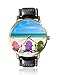 Adirondack Strandkörbe auf einem Sonnenstrand, für Damen und Herren, modische Unisex-Armbanduhr aus Leder, lässige Quarz-Armbanduhr